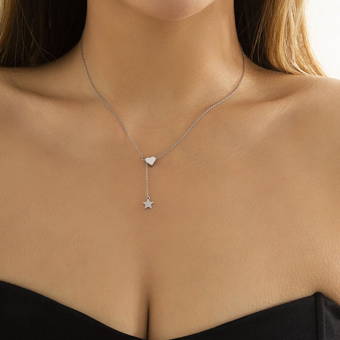 Simple Love Star Pendant Thin Chain Personalized Necklace with Love Ring