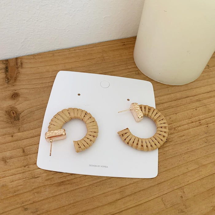 Bohemian Semicircle C-shaped Handmade Rattan Earrings