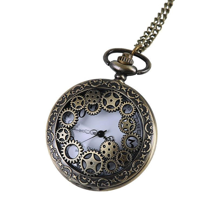 Antique Bronze Hollow Gear Classical Part Quartz Pocket Watch Ll3694