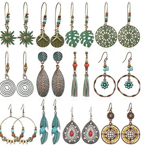 Women's Vintage Boho Greenstone Earrings