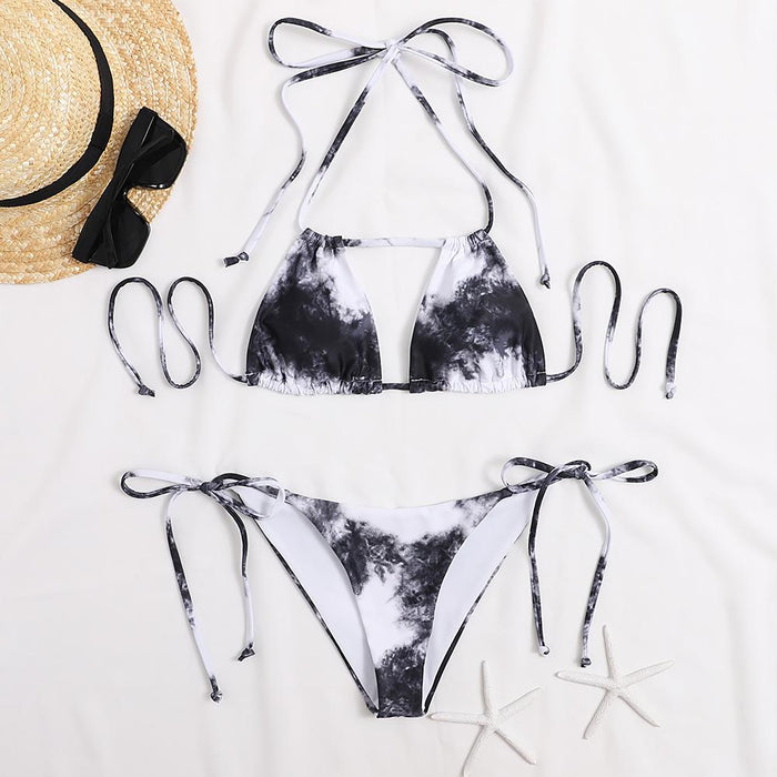 New Lace Up Tie Dye Print Sexy Bikini