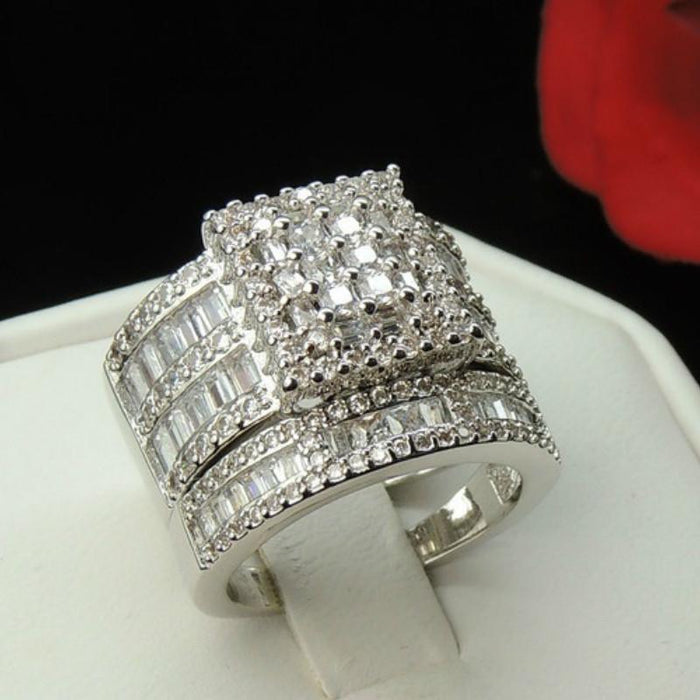 Gorgeous Women Jewelry White Zircon Bridal Couple Rings