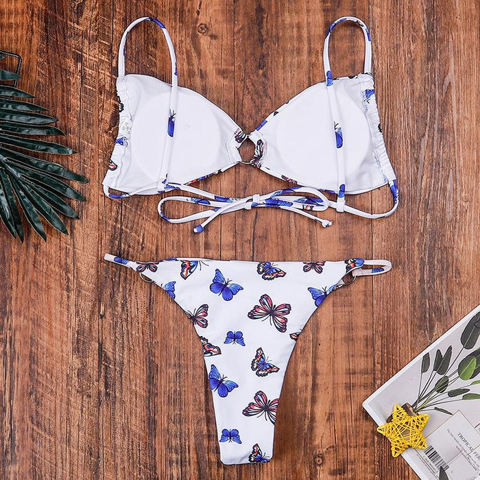 Sexy butterfly print split Bikini Swimsuit