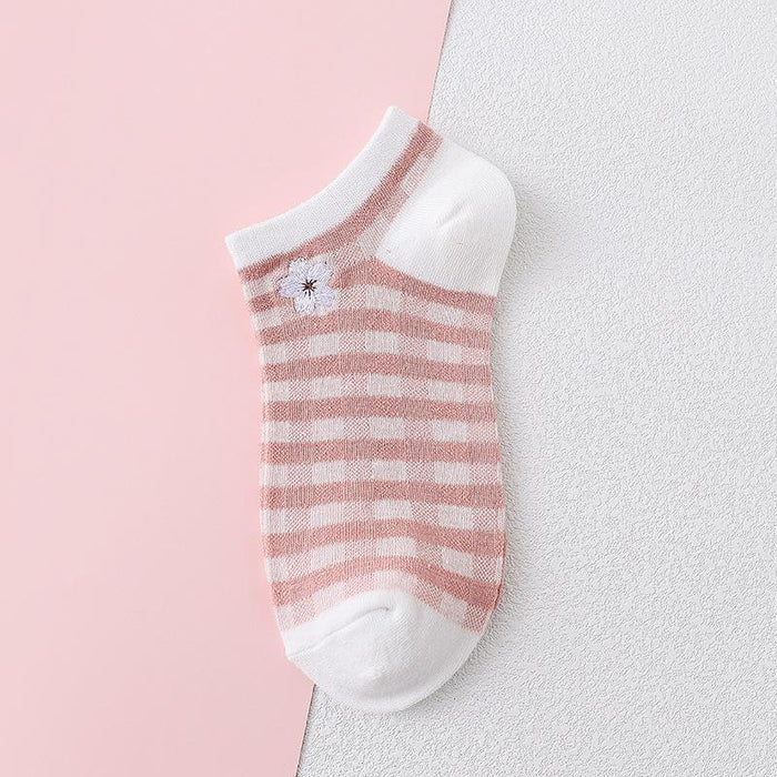 Summer Thin Cotton Socks Embroidered Shallow Striped Socks