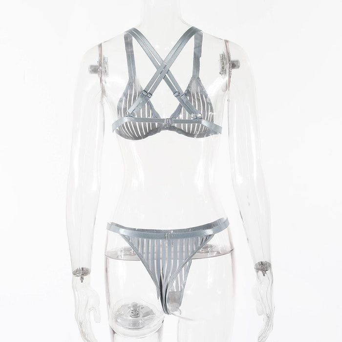 Women's Lace Stitching Underwear Striped Lingerie Set