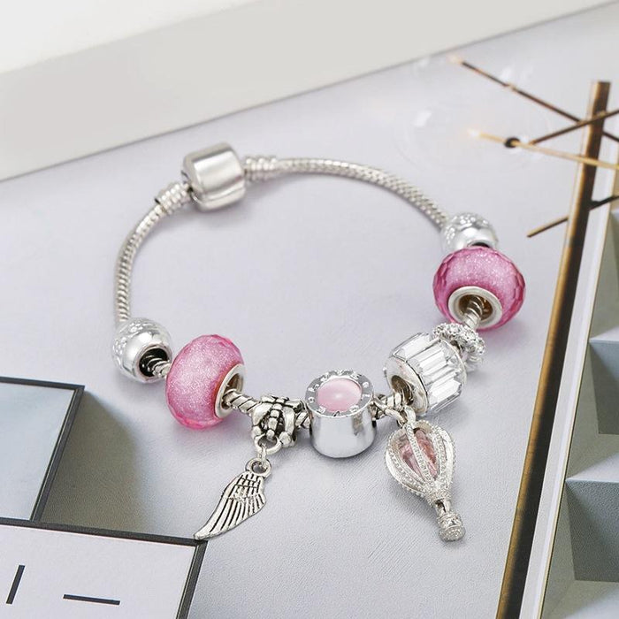 Pink hot air balloon Wing Pendant Bracelet