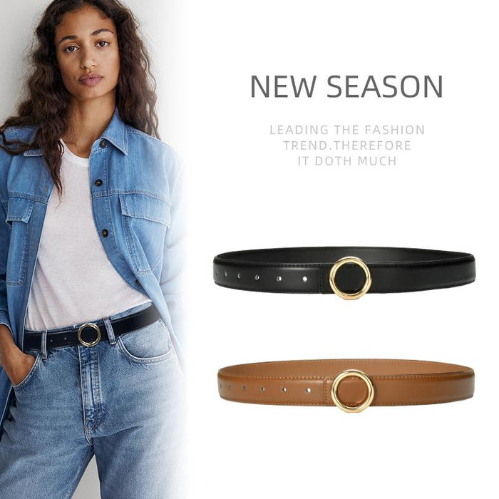 New Simple Round Buckle Leather Belt Jeans Accessories
