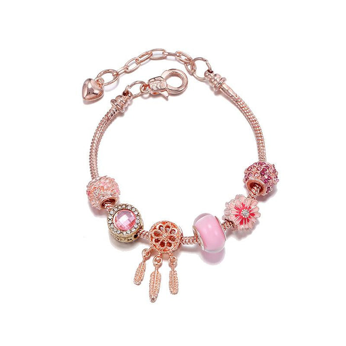 Daisy Summer Gold Dream Catcher Pink Bracelet