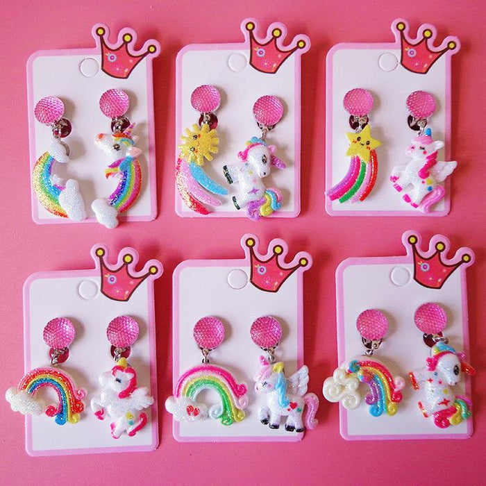 Children's Earrings Earclip Pendant Unicorn Cartoon Jewelry