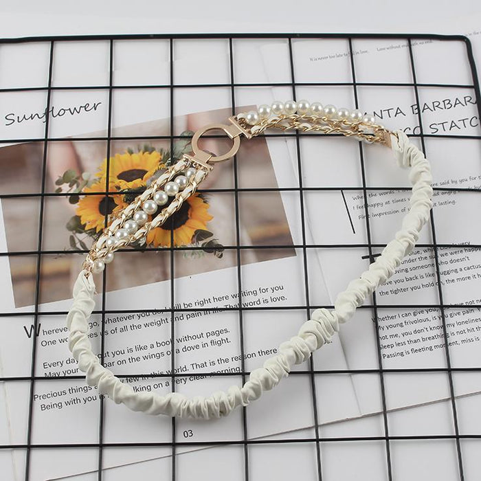 Fashion Bead Chain Decorative Elastic Belt for Women