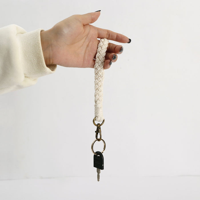 Hand woven cotton rope wristband key chain