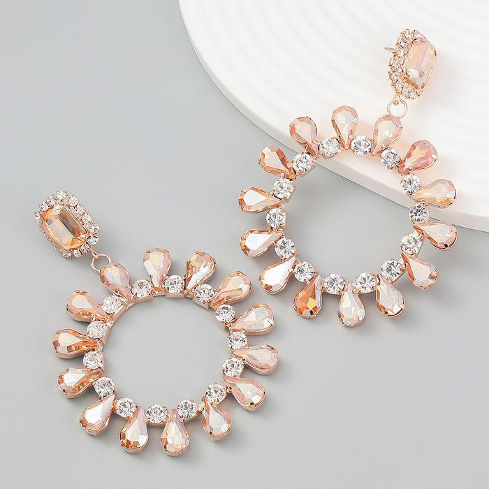 Shiny Claw Chain Round Sunflower Drop Rhinestone Earrings