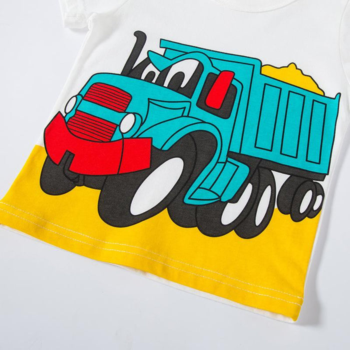 Excavator printed children's short sleeve T-shirt boy's baby T-shirt top half sleeve