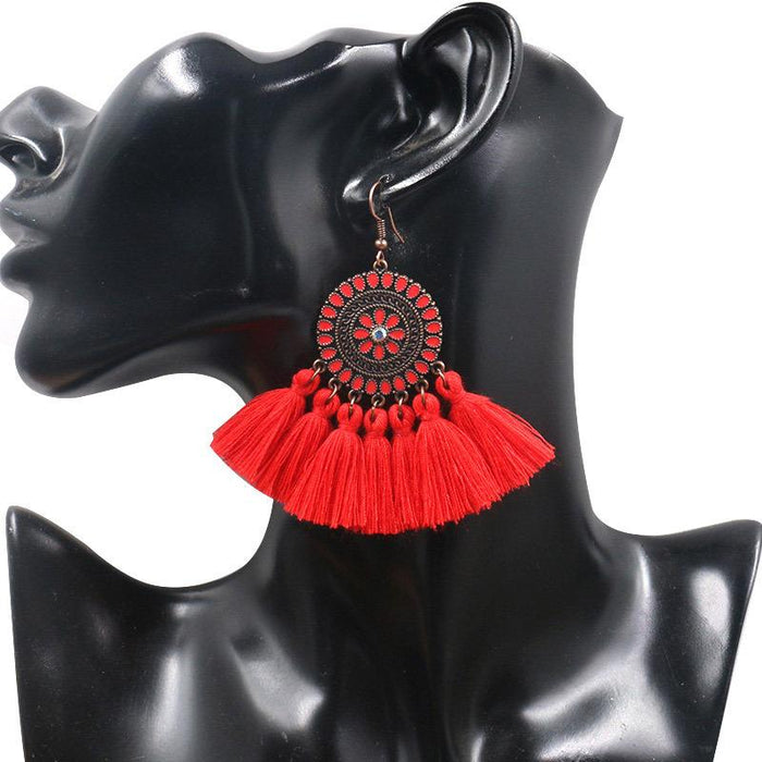 Women's Fashion Round Boho Vintage Tassel Earrings