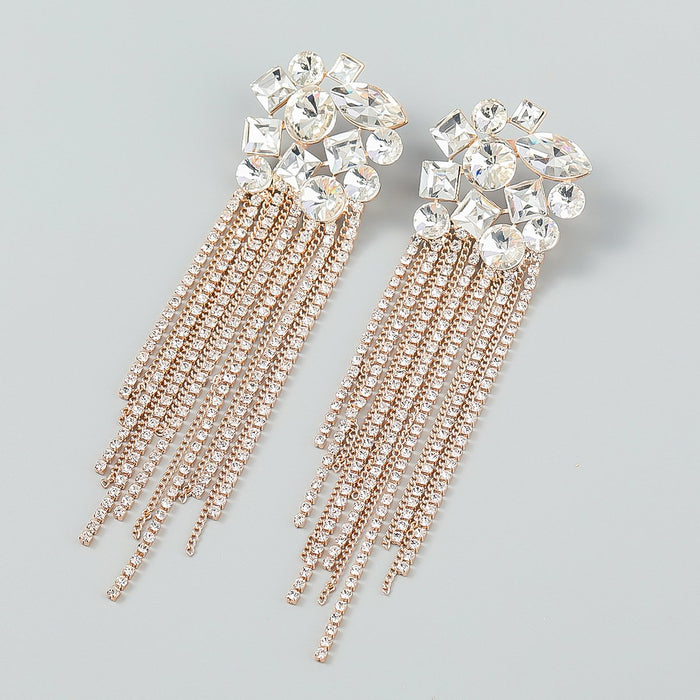 Fashionable Spring and Summer New Rhinestone Tassel Earrings