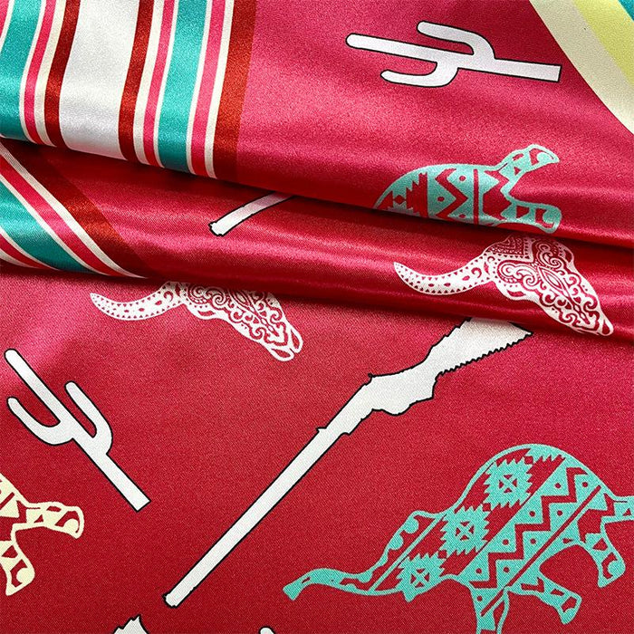 Fashion Imitation Silk Scarf Printed Tauren Elephant Cactus Smooth Scarf