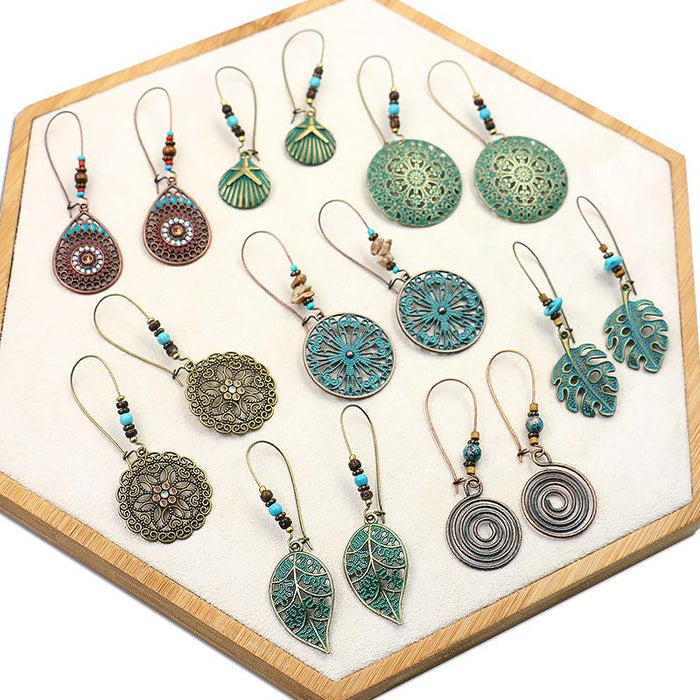 Women's Boho Vintage Bronze Metal Engraved Earrings