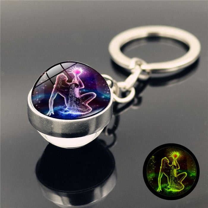 Luminous Twelve Constellations Key Chain Pendant Double-sided Glass Ball Pendant