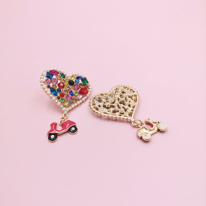 Fashionable and versatile personalized heart-shaped Earrings accessories Inlaid Rhinestone