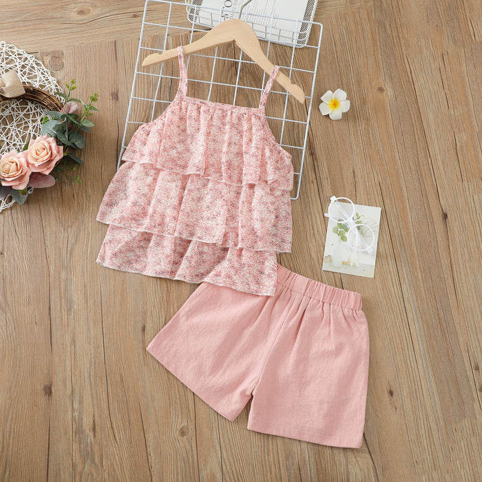 Chiffon suspender cake skirt two piece set