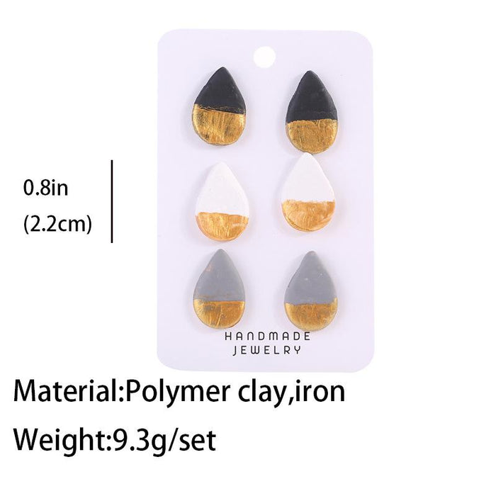 Geometric Water Drop Shape Brushed Gold Fashion Clay Earrings
