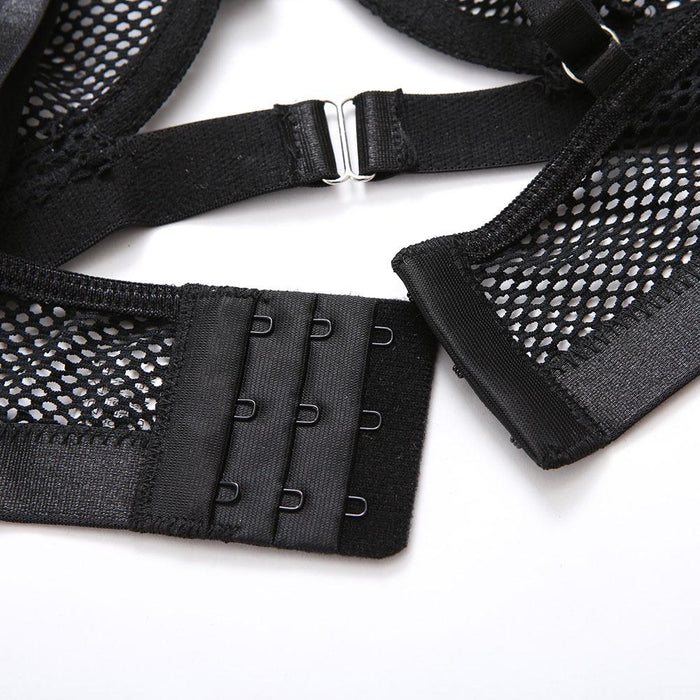 Sexy Mesh Lingerie Women Intimates Underwear Three Piece Set