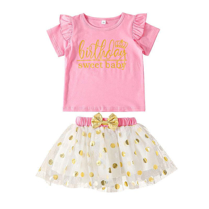 Girls' Summer Happy Birthday Mesh Skirt Set