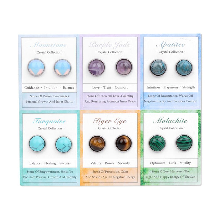6 Pairs Pack 8MM Beads Natural Stone Earrings Set