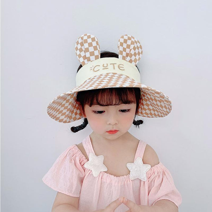Summer Children's Plaid Rabbit Ears Big Brim Sunshade Hat