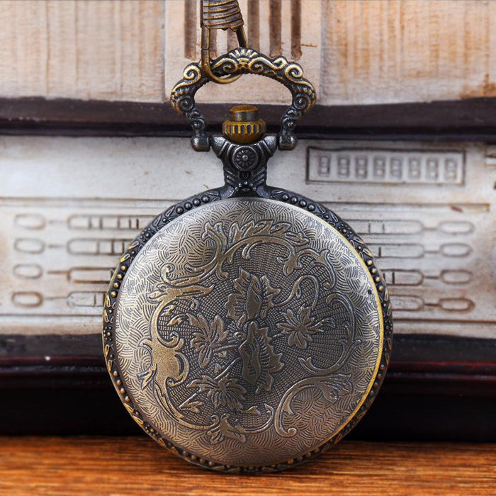 Large Bronze Carved Hollow Locomotive Quartz Pocket Watch Ll3727