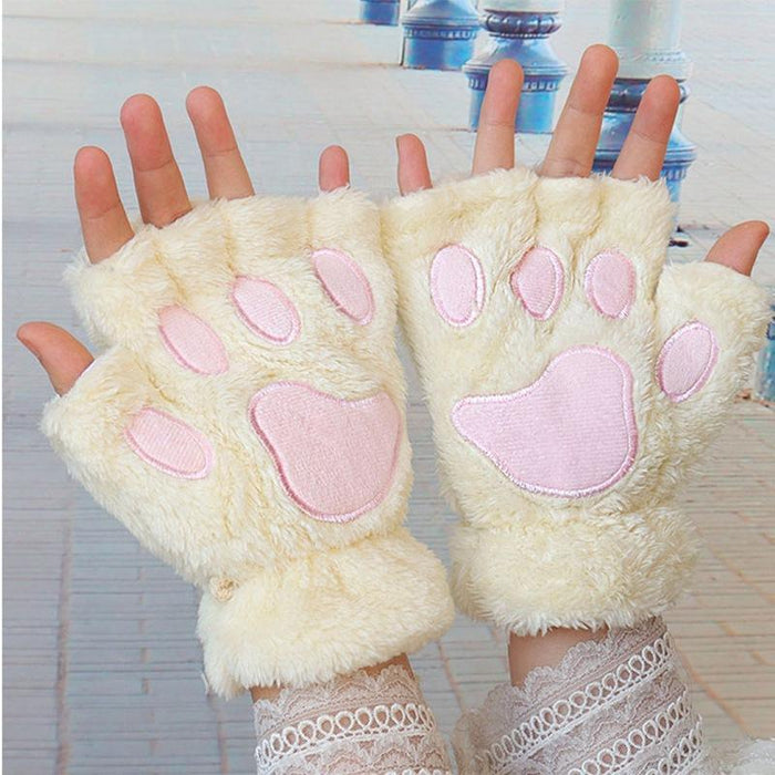 Women Cartoon Gloves Student Winter Fingerless Warmth Padded Gloves