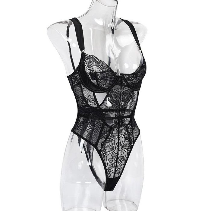 Summer Women's Lace Backless Bow Sexy Suspender Bodysuit
