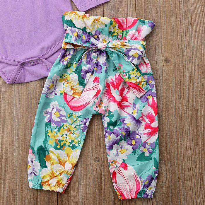 Two piece set of solid Flower Printed trousers