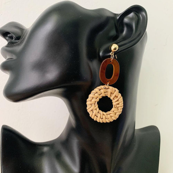 Geometric Acrylic Handmade Long Rattan Earrings