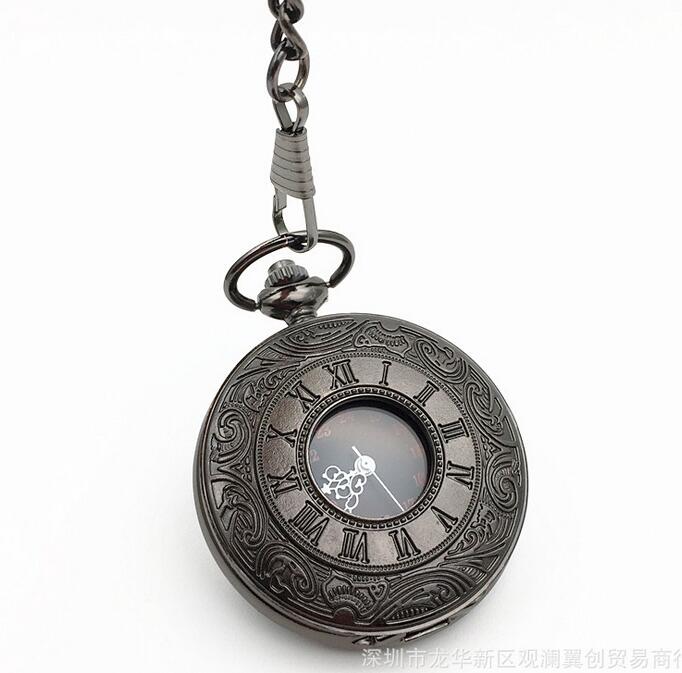 Vintage Charm Black Unisex Fashion Roman Number Quartz Steampunk Pocket Watch