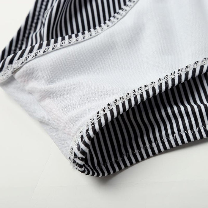 Sexy Stripe Deep V-neck One-piece Bikini Swimsuit