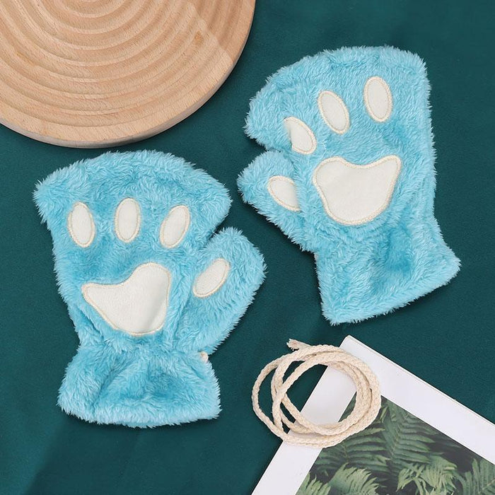 Women Cartoon Gloves Student Winter Fingerless Warmth Padded Gloves