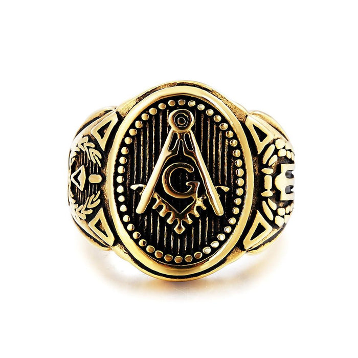 Gold Freemasonry Member Men's Titanium Steel Ring