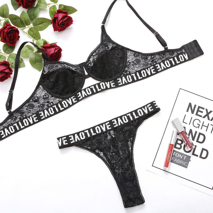 Women's Lace Stitching Underwear Sexy Alphabet Lingerie Set