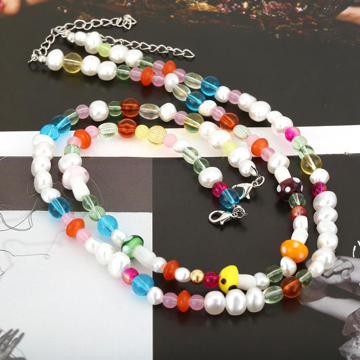 Colorful glass handmade pearl necklace female