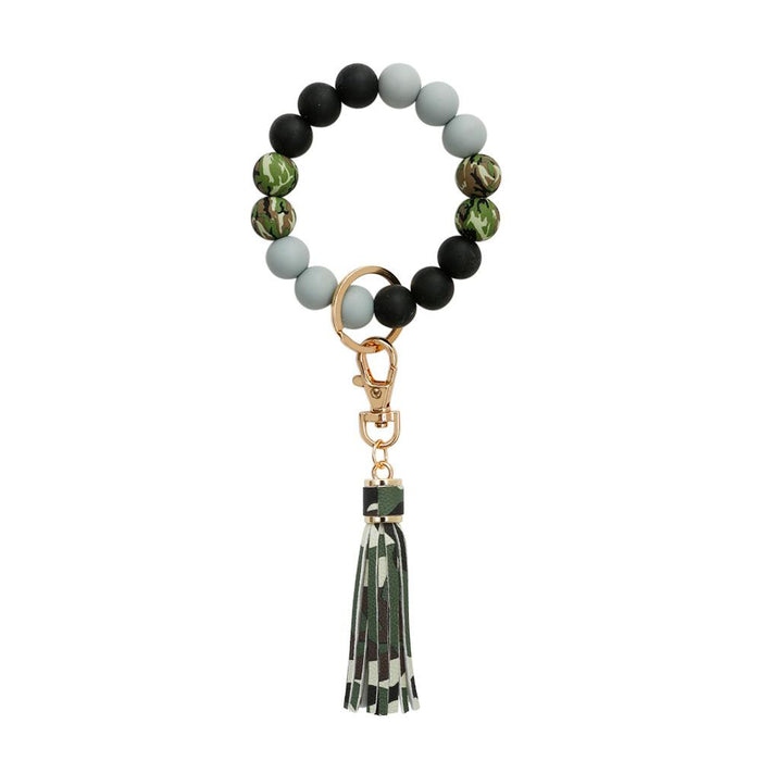 New Tassel Wood Bead Bracelet Silicone Bracelet Key Chain