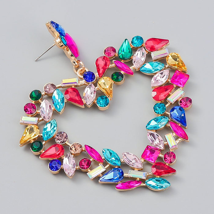 Flower Alloy Love Colorful Rhinestone Earrings Female