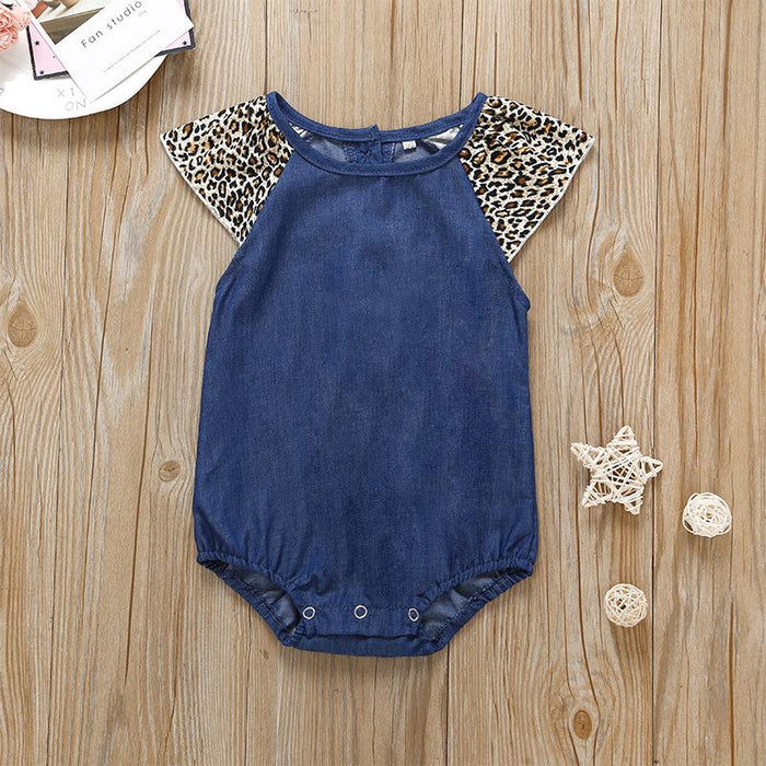 Baby Girl's Clothing Set Blue Leopard print Jumpsuit Shorts Set