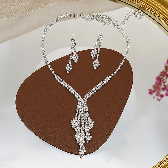 New Rhinestone Tassel Women's Necklace Earrings Set