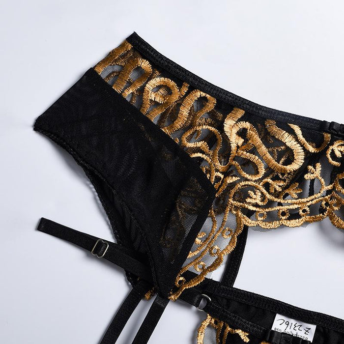 Summer Fashion Mesh Embroidered Patchwork Underwear Set