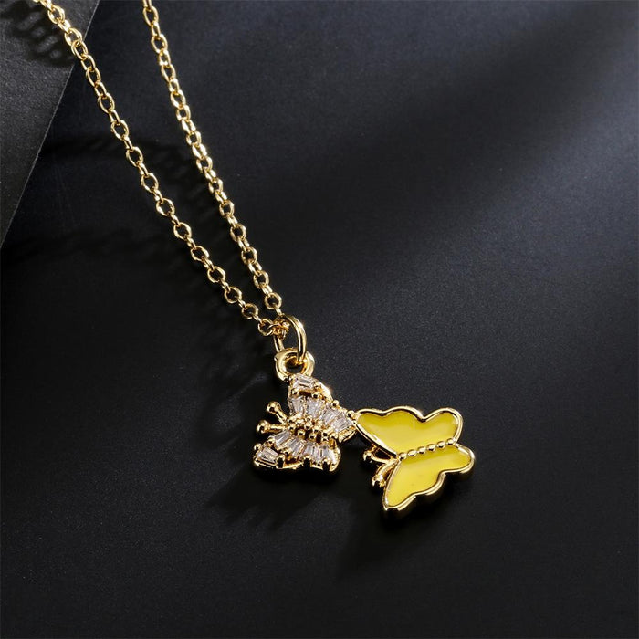 Fashion Personality Two Butterfly Pendant Zircon Gold Color Necklace