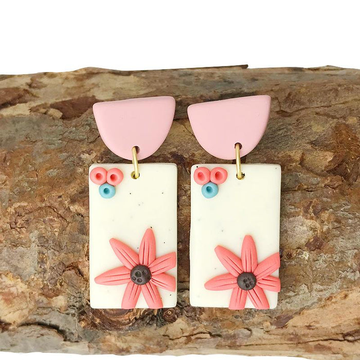 Polymer Clay Soft Pottery Earrings Hand Carved Modern Popular Jewelry