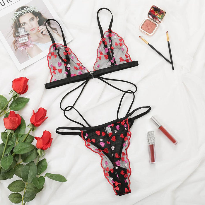 Sexy Embroidery Heart Lingerie Fashion Underwear Set