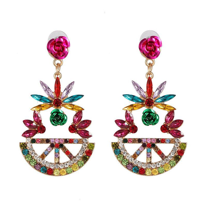 New Female Jewelry Plant Flower Earrings Accessories Inlaid Rhinestone
