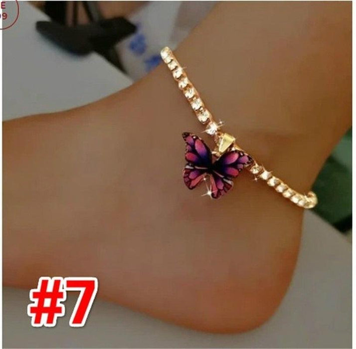 Rhinestone Butterfly Pendant Anklet for Women